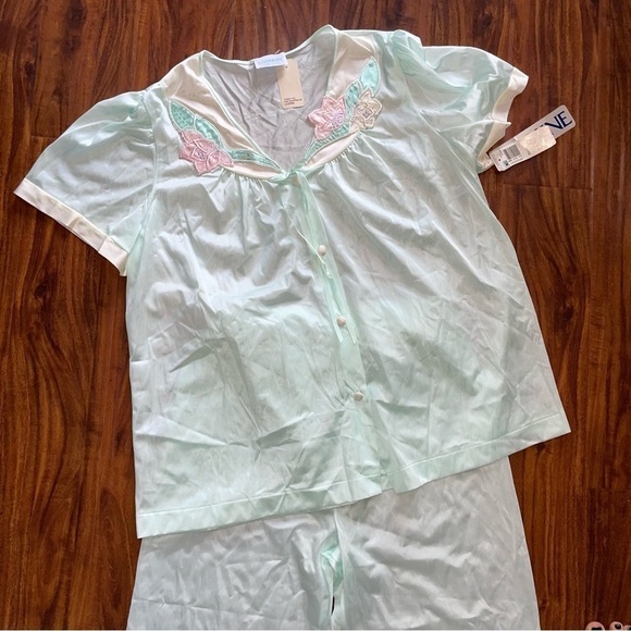 NWT Vintage Lorraine Pajamas Pants Set Teal Green Nylon Medium - Picture 6 of 6